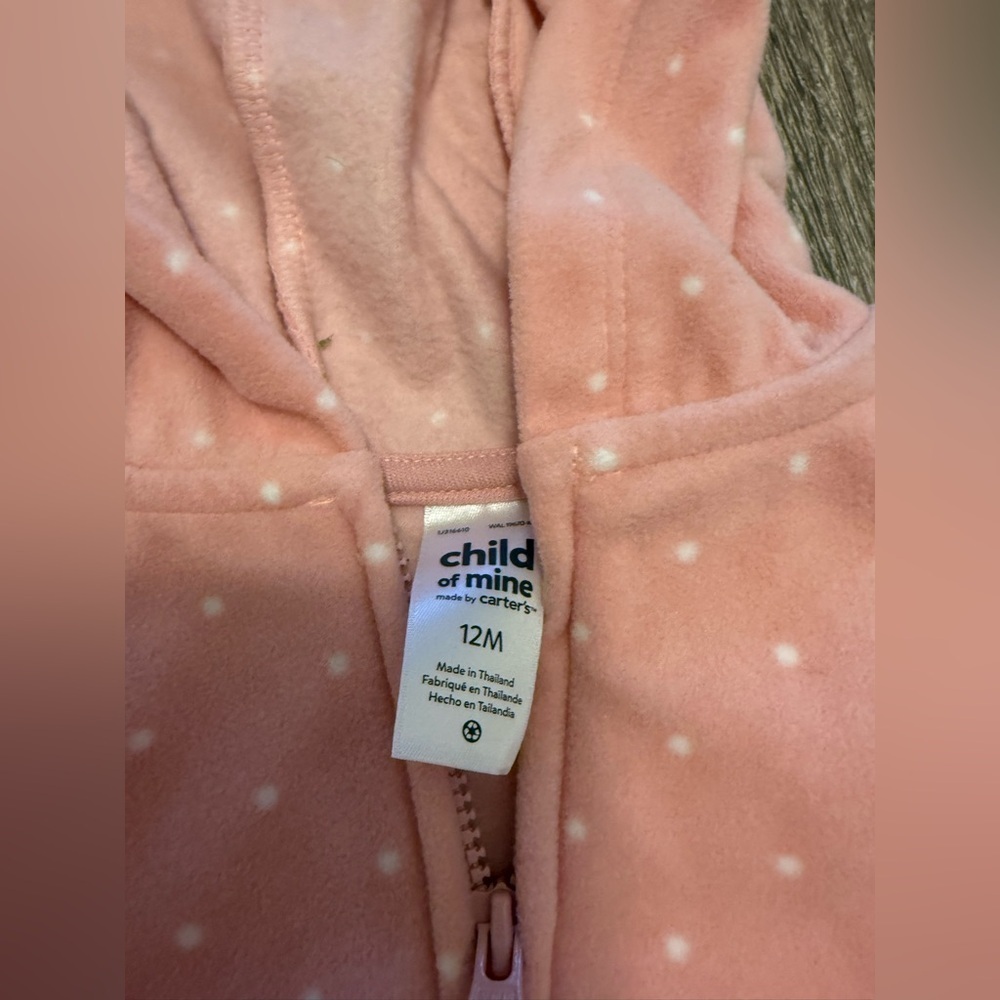 Child Of Mine Carters Baby Girl Fleece Pink White Polka Dot Zip Up 12m NWT - Picture 2 of 6